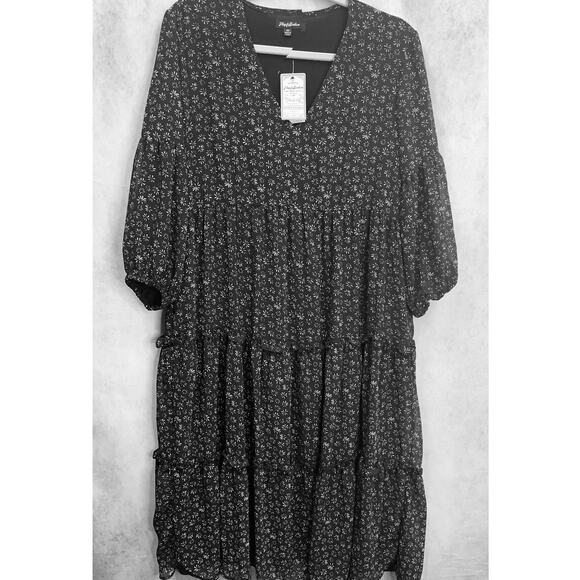 Flag & Anthem Womens V-Neck Ruffle Tears 3/4 Sleeves Floral Midi Dress Size M - Picture 3 of 14